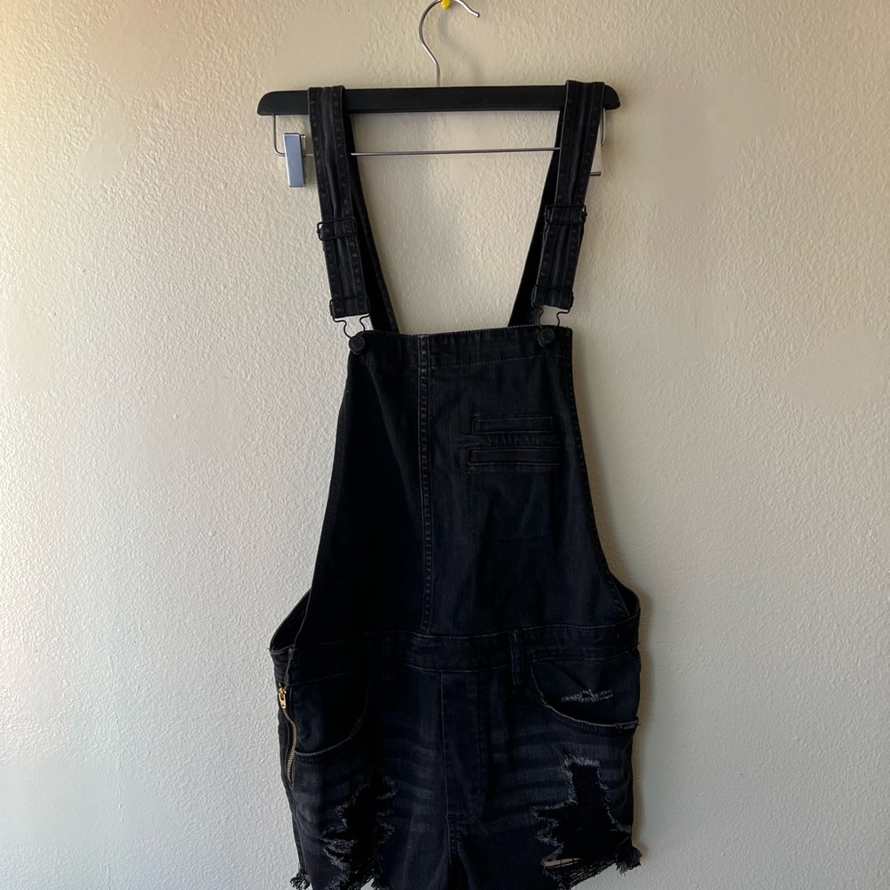 Express black denim short overalls shorteralls
